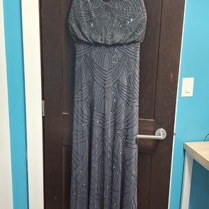 Adrianna Papell Purple Criss Cross Strapped  Beaded Dress